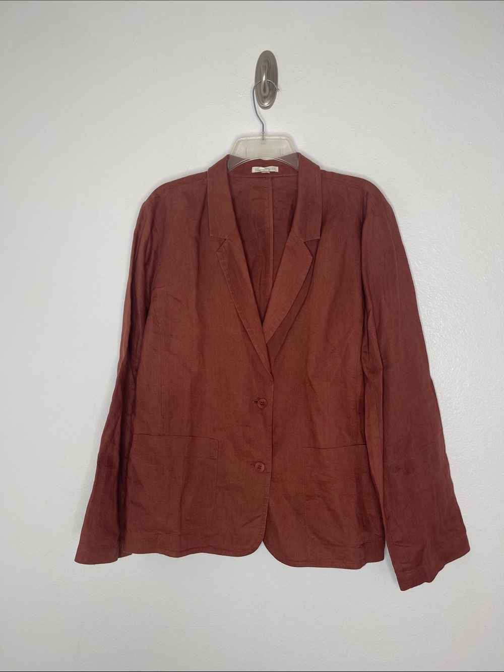Eileen Fisher 100% Organic Linen Rust Brown Two Button Blazer Size Large